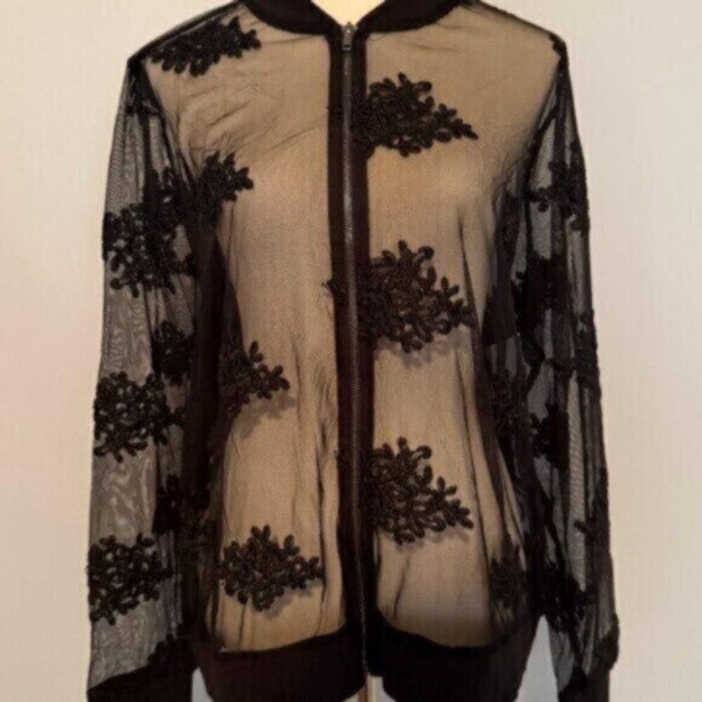NWOT Torrid women's size 1 Black Mesh Lace Bomber Jacket Sold Out MSRP $80